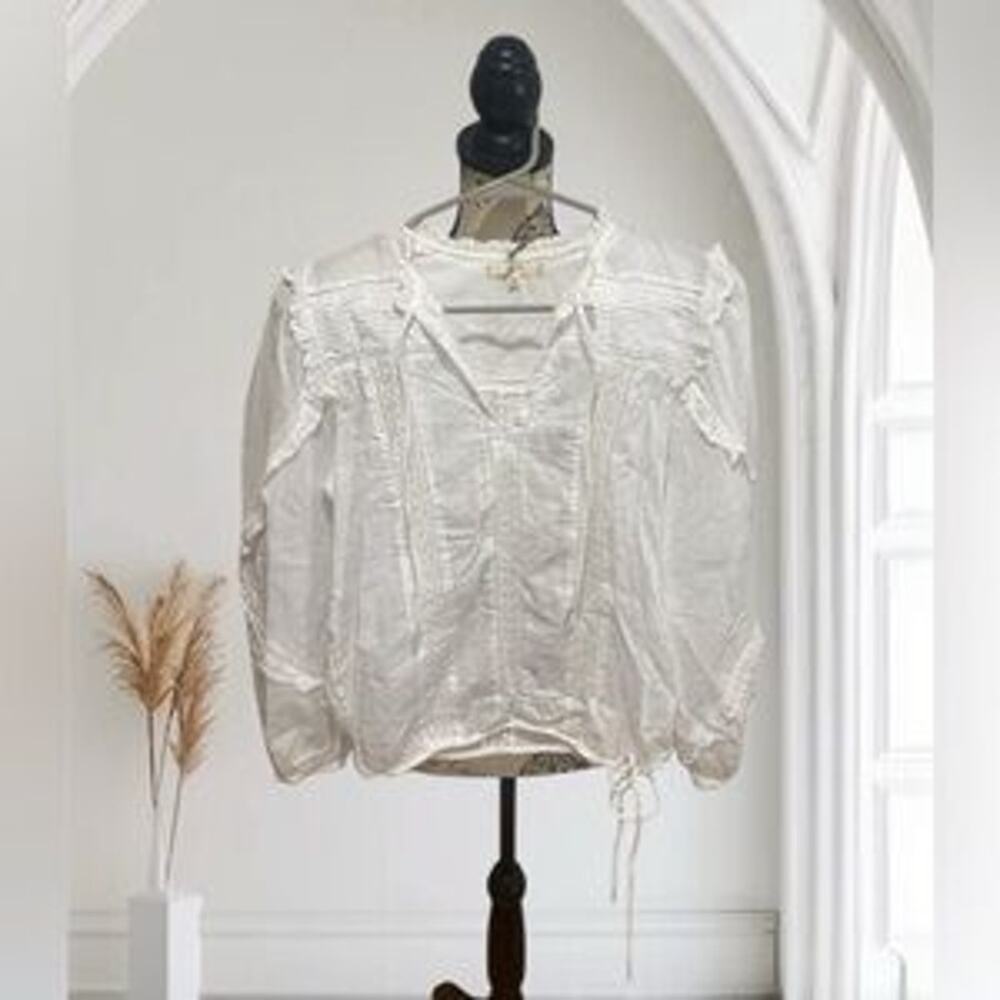 American Eagle AE77 White Boho Top V-Neck Tassels Drawstring